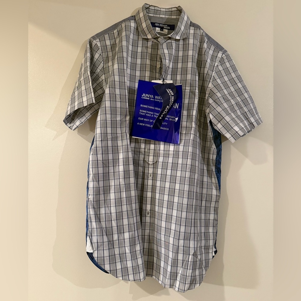 Comme des Garcons Men's Blue and White Plaid Shirt